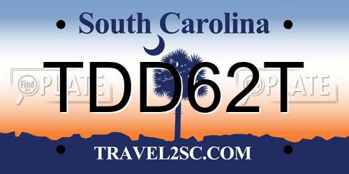 TDD62T South Carolina License Plate