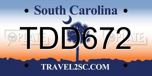 TDD672 South Carolina License Plate