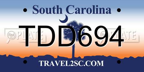 TDD694 South Carolina License Plate