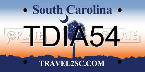 TDIA54 South Carolina License Plate