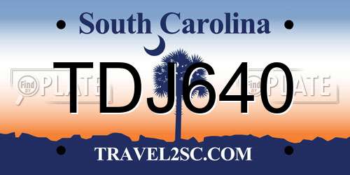 TDJ640 South Carolina License Plate