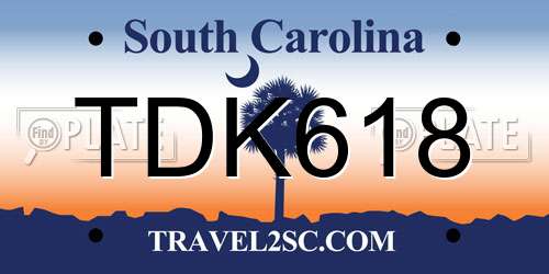 TDK618 South Carolina License Plate