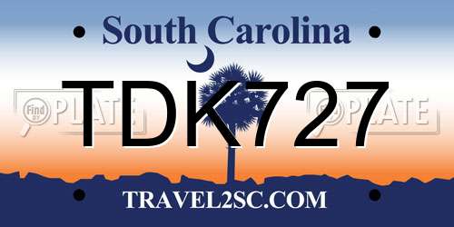 TDK727 South Carolina License Plate