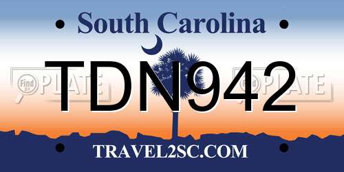 TDN942 South Carolina License Plate