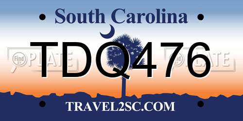 TDQ476 South Carolina License Plate