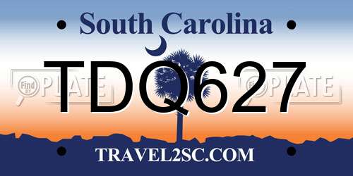 TDQ627 South Carolina License Plate