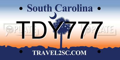 TDY777 South Carolina License Plate