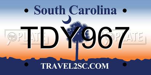 TDY967 South Carolina License Plate