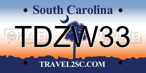 TDZW33 South Carolina License Plate