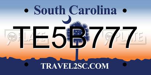 TE5B777 South Carolina License Plate