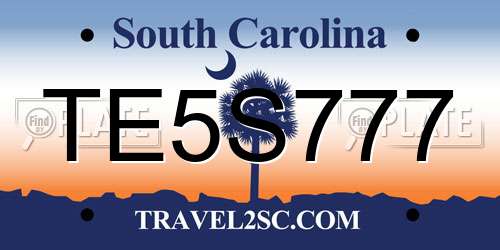 TE5S777 South Carolina License Plate