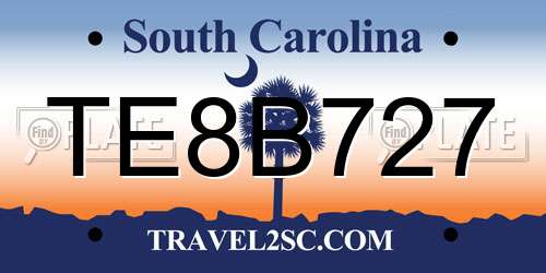 TE8B727 South Carolina License Plate
