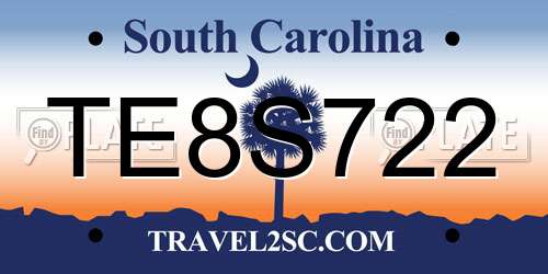 TE8S722 South Carolina License Plate