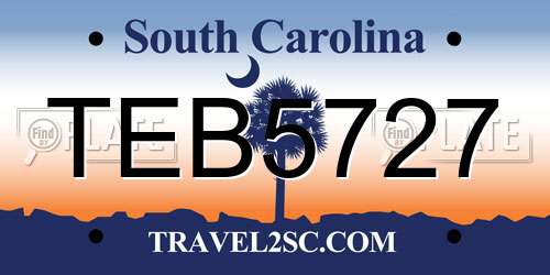 TEB5727 South Carolina License Plate