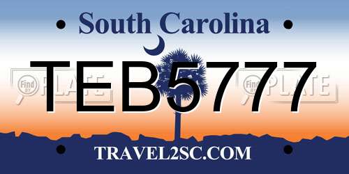 TEB5777 South Carolina License Plate