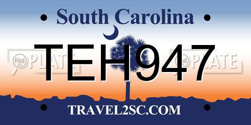TEH947 South Carolina License Plate