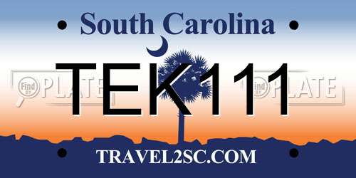 TEK111 South Carolina License Plate