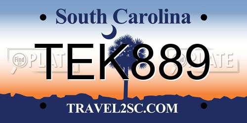 TEK889 South Carolina License Plate