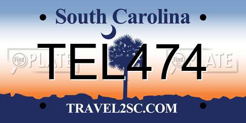 TEL474 South Carolina License Plate