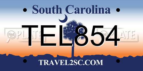 TEL854 South Carolina License Plate