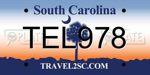 TEL978 South Carolina License Plate