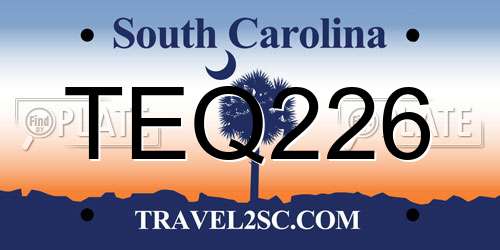TEQ226 South Carolina License Plate