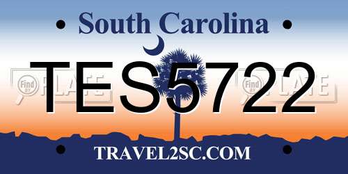 TES5722 South Carolina License Plate