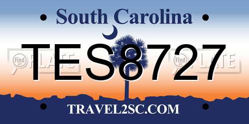 TES8727 South Carolina License Plate
