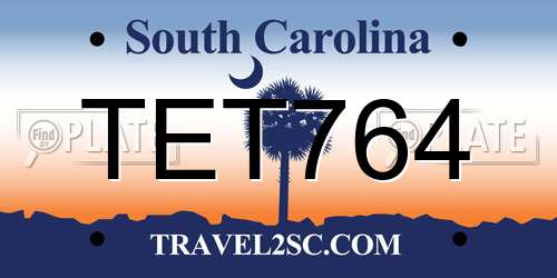 TET764 South Carolina License Plate