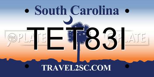 TET83I South Carolina License Plate