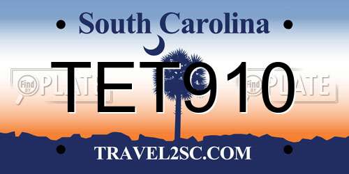 TET910 South Carolina License Plate