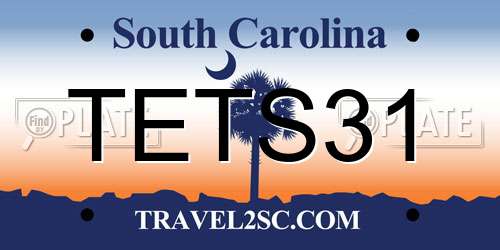 TETS31 South Carolina License Plate