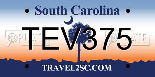 TEV375 South Carolina License Plate