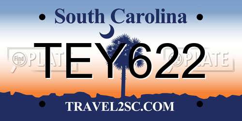 TEY622 South Carolina License Plate