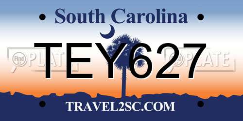 TEY627 South Carolina License Plate