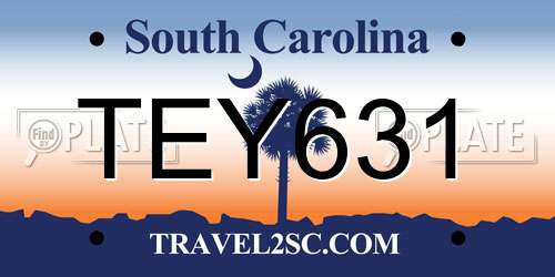 TEY631 South Carolina License Plate
