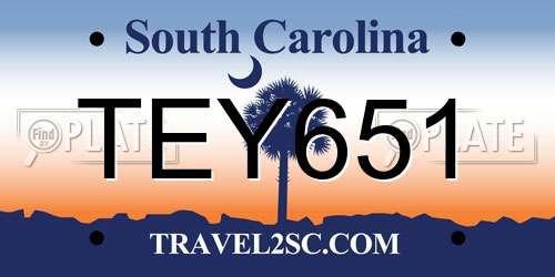 TEY651 South Carolina License Plate