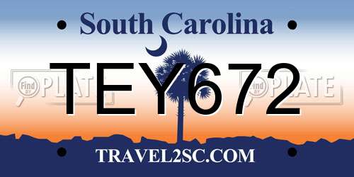 TEY672 South Carolina License Plate
