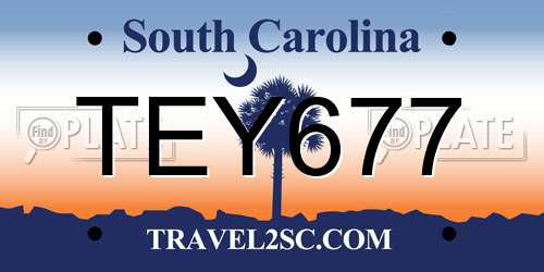 TEY677 South Carolina License Plate