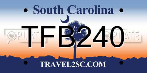 TFB240 South Carolina License Plate