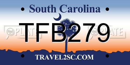 TFB279 South Carolina License Plate