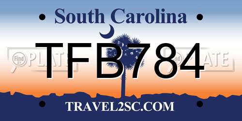 TFB784 South Carolina License Plate