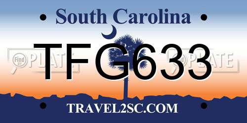 TFG633 South Carolina License Plate