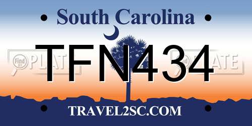 TFN434 South Carolina License Plate