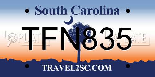 TFN835 South Carolina License Plate