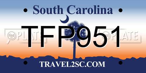 TFP951 South Carolina License Plate