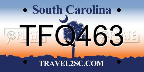 TFQ463 South Carolina License Plate