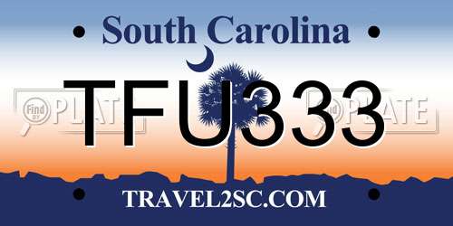 TFU333 South Carolina License Plate