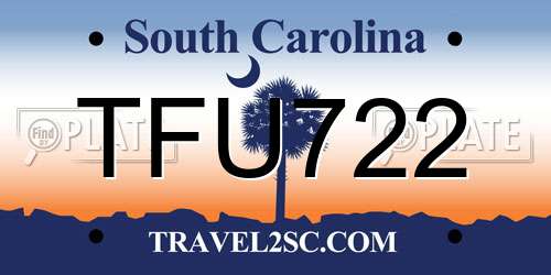 TFU722 South Carolina License Plate
