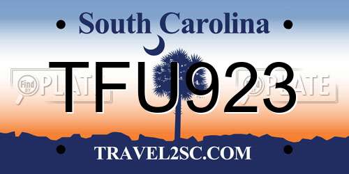 TFU923 South Carolina License Plate